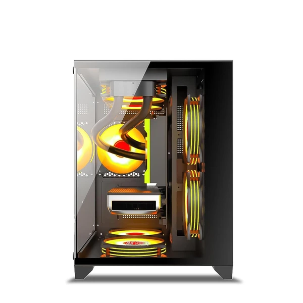 Ant Esports Crystal Z2 Mid-Tower Computer Case/Gaming Cabinet – Black | Support Micro-ATX, Mini-ITX | Pre-Installed 3 ARGB Infinity Mirror Fans