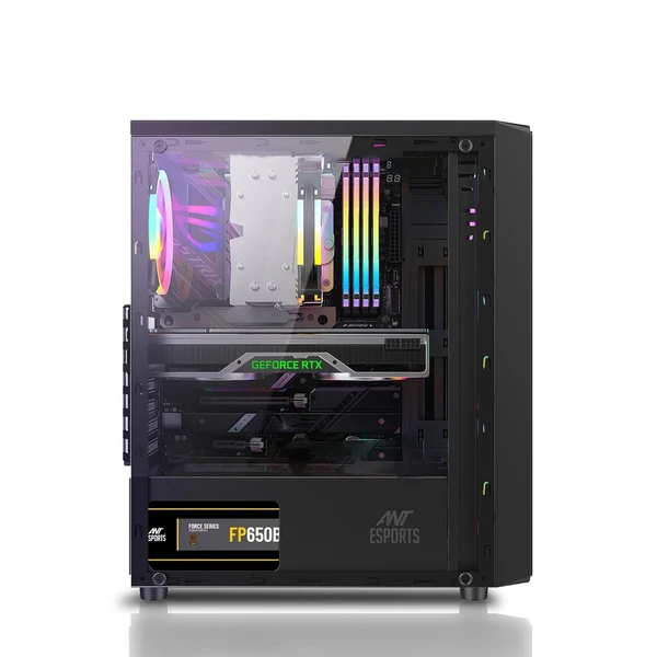 Ant Esports Elite 1100 Mid-Tower Computer Case/Gaming Cabinet - Black | Support ATX, M-ATX, ITX | Pre- Installed 3 x 120mm Front and 1 x 120mm Rear Rainbow Fans - Black