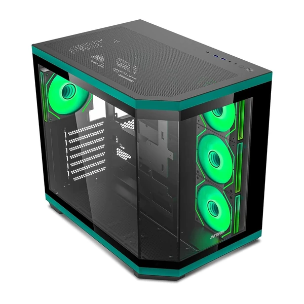 Ant Esports Crystal X11 Mid-Tower High End Computer Case/Gaming Cabinet - Green Black | Support ATX, Micro-ATX, Mini-ITX | Pre-Installed 4 x 120 mm ARGB Fan