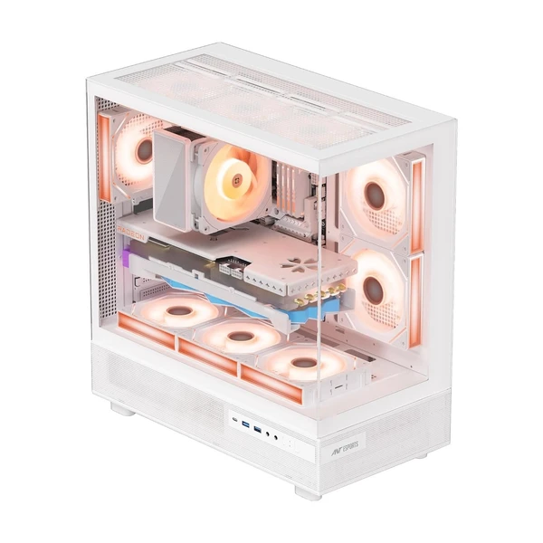 Ant Esports Crystal X6 ATX Mid-Tower Computer Case/Gaming Cabinet with Type-C - White | Support ATX, Micro-ATX, Mini-ITX | Pre-Installed 6 ARGB Infinity Mirror Fans | Dual Front Panel (Mesh/Glass)