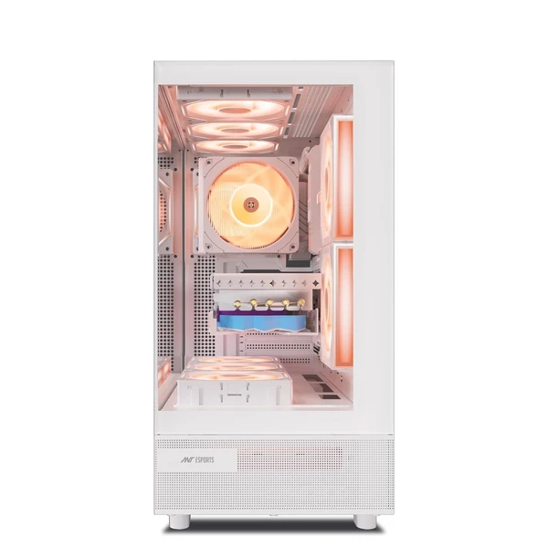 Ant Esports Crystal X6 ATX Mid-Tower Computer Case/Gaming Cabinet with Type-C - White | Support ATX, Micro-ATX, Mini-ITX | Pre-Installed 6 ARGB Infinity Mirror Fans | Dual Front Panel (Mesh/Glass)