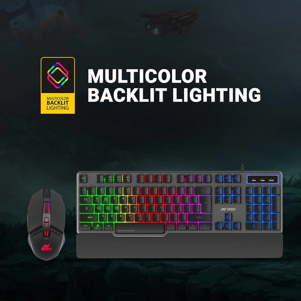 Ant Esports KM500 Pro Backlit Gaming Membrane Keyboard-19 Anti GhostingKeys I Braided Cable with Rubberised Coating and 3200 DPI Optical Sensor I LED Backlit Scroll Wheel Mouse Combo