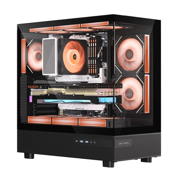 Ant Esports Crystal X6 ATX Mid-Tower Computer Case/Gaming Cabinet with Type-C - Black | Support ATX, Micro-ATX, Mini-ITX | Pre-Installed 6 ARGB Infinity Mirror Fans | Dual Front Panel (Mesh/Glass)