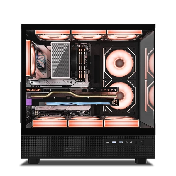 Ant Esports Crystal X6 ATX Mid-Tower Computer Case/Gaming Cabinet with Type-C - Black | Support ATX, Micro-ATX, Mini-ITX | Pre-Installed 6 ARGB Infinity Mirror Fans | Dual Front Panel (Mesh/Glass) - Black