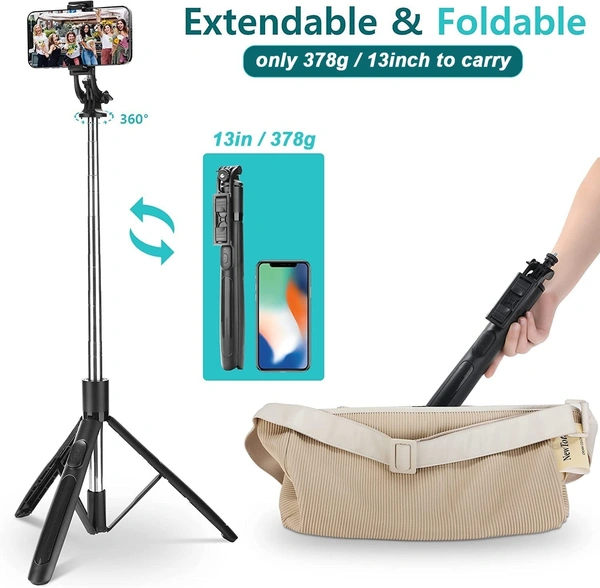 Selfie Stick with Tripod Stand 360 Degree Rotation Rechargeable Remote Quadripod Stand Balance Handle 71-inch Selfie Stick for Phone Camera Gopro 360°Panoramic Shooting Vlogging Live Stream