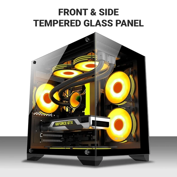 Ant Esports Crystal Z2 Mid-Tower Computer Case/Gaming Cabinet – Black | Support Micro-ATX, Mini-ITX | Pre-Installed 3 ARGB Infinity Mirror Fans