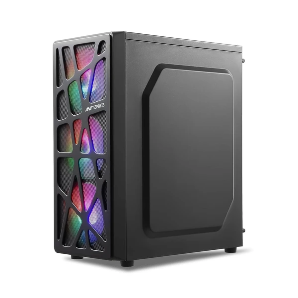 Ant Esports Elite 1100 Mid-Tower Computer Case/Gaming Cabinet - Black | Support ATX, M-ATX, ITX | Pre- Installed 3 x 120mm Front and 1 x 120mm Rear Rainbow Fans - Black