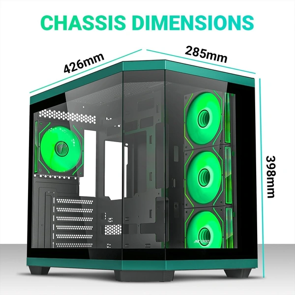 Ant Esports Crystal X11 Mid-Tower High End Computer Case/Gaming Cabinet - Green Black | Support ATX, Micro-ATX, Mini-ITX | Pre-Installed 4 x 120 mm ARGB Fan