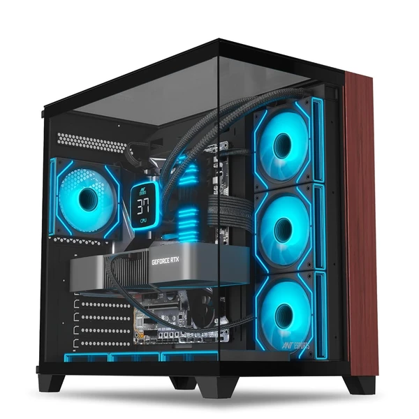 Ant Esports Crystal Wood ATX Mid-Tower Computer Case/Gaming Cabinet with Type-C - Black | Support ATX, Micro-ATX, Mini-ITX | Pre-Installed 4 ARGB Infinity Mirror Fans