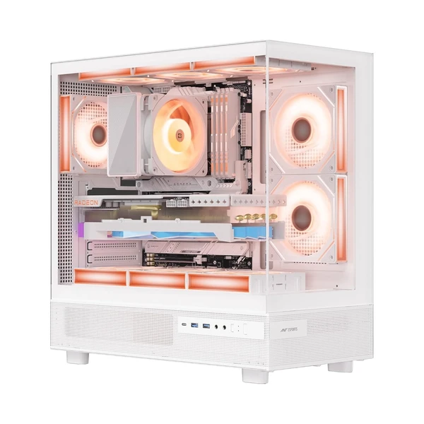 Ant Esports Crystal X6 ATX Mid-Tower Computer Case/Gaming Cabinet with Type-C - White | Support ATX, Micro-ATX, Mini-ITX | Pre-Installed 6 ARGB Infinity Mirror Fans | Dual Front Panel (Mesh/Glass)