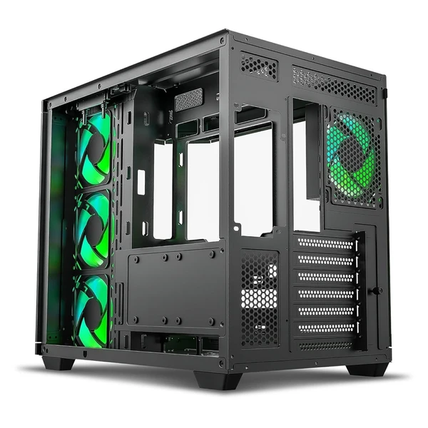 Ant Esports Crystal X11 Mid-Tower High End Computer Case/Gaming Cabinet - Green Black | Support ATX, Micro-ATX, Mini-ITX | Pre-Installed 4 x 120 mm ARGB Fan