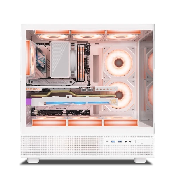 Ant Esports Crystal X6 ATX Mid-Tower Computer Case/Gaming Cabinet with Type-C - White | Support ATX, Micro-ATX, Mini-ITX | Pre-Installed 6 ARGB Infinity Mirror Fans | Dual Front Panel (Mesh/Glass)