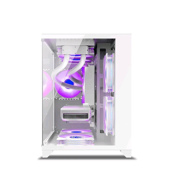 Ant Esports Crystal Z2 Mid-Tower Computer Case/Gaming Cabinet – White | Support Micro-ATX, Mini-ITX | Pre-Installed 3 ARGB Infinity Mirror Fans - White