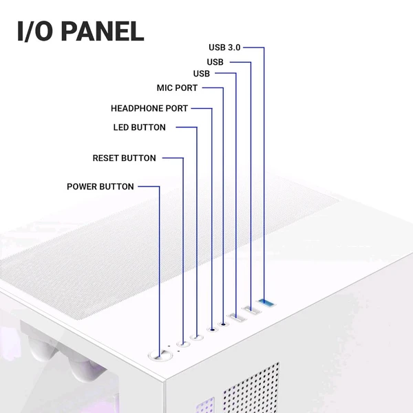 Ant Esports Crystal Z2 Mid-Tower Computer Case/Gaming Cabinet – White | Support Micro-ATX, Mini-ITX | Pre-Installed 3 ARGB Infinity Mirror Fans - White