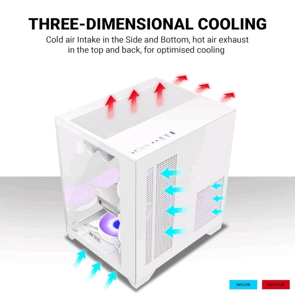 Ant Esports Crystal Z2 Mid-Tower Computer Case/Gaming Cabinet – White | Support Micro-ATX, Mini-ITX | Pre-Installed 3 ARGB Infinity Mirror Fans - White