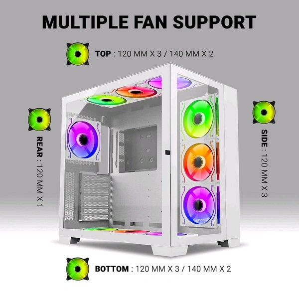 Ant Esports Crystal XL Mid-Tower Computer Case/Gaming Cabinet - White | Support ATX, Micro-ATX, Mini-ITX - White