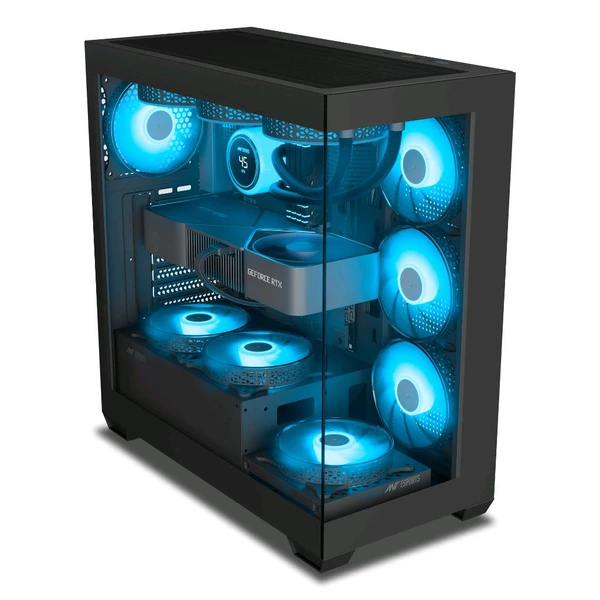 Ant Esports Crystal X7 ATX Computer Case/Gaming Cabinet with Type-C – Black - Black