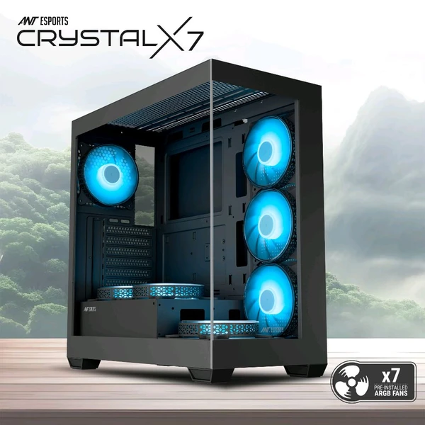 Ant Esports Crystal X7 ATX Computer Case/Gaming Cabinet with Type-C – Black - Black