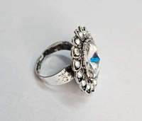 Adjustable Brass Crystal Silver Stone Ring