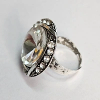Adjustable Brass Crystal Silver Stone Ring