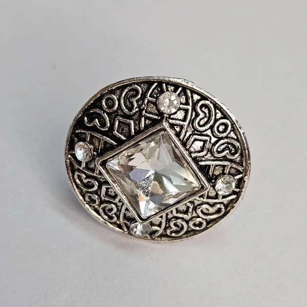 Adjustable Brass Crystal Silver Stone Ring