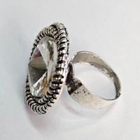 Adjustable Brass Crystal Silver Stone Ring