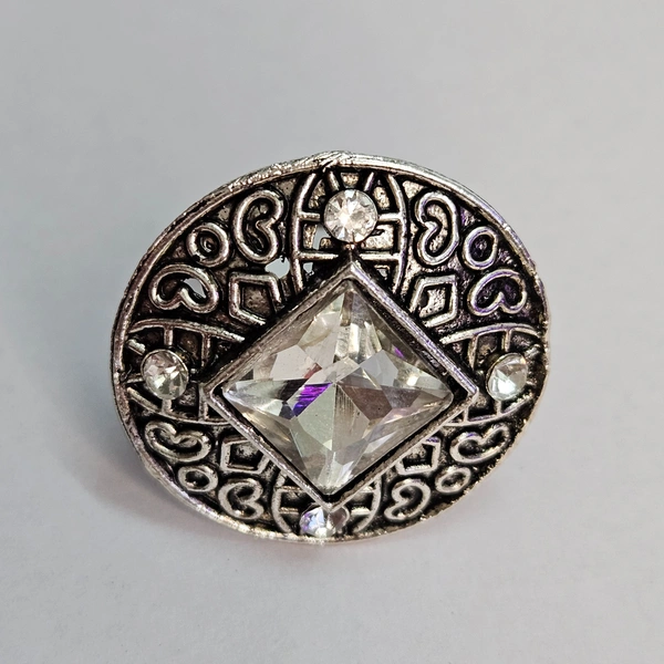 Adjustable Brass Crystal Silver Stone Ring