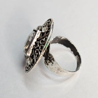 Adjustable Brass Crystal Silver Stone Ring