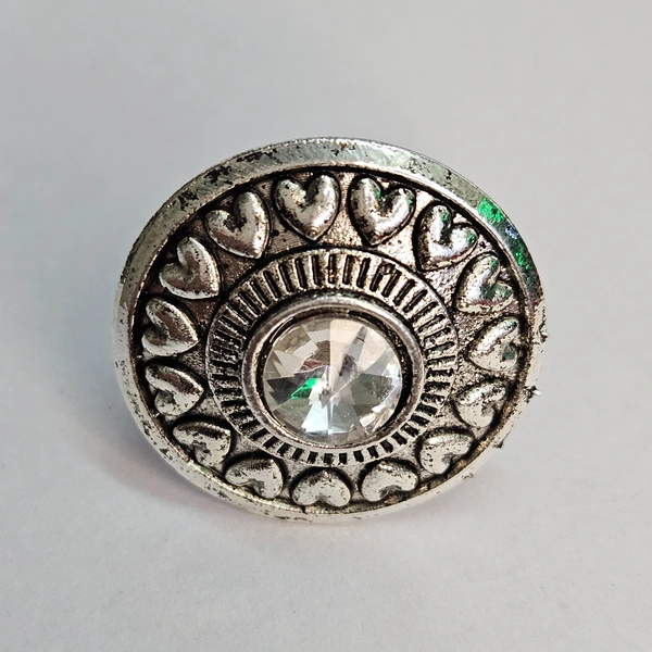 Adjustable Brass Crystal Silver Stone Ring