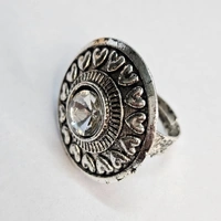 Adjustable Brass Crystal Silver Stone Ring