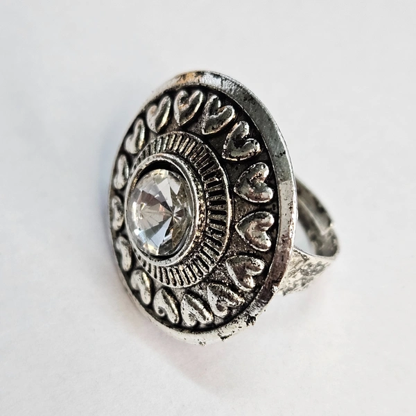 Adjustable Brass Crystal Silver Stone Ring