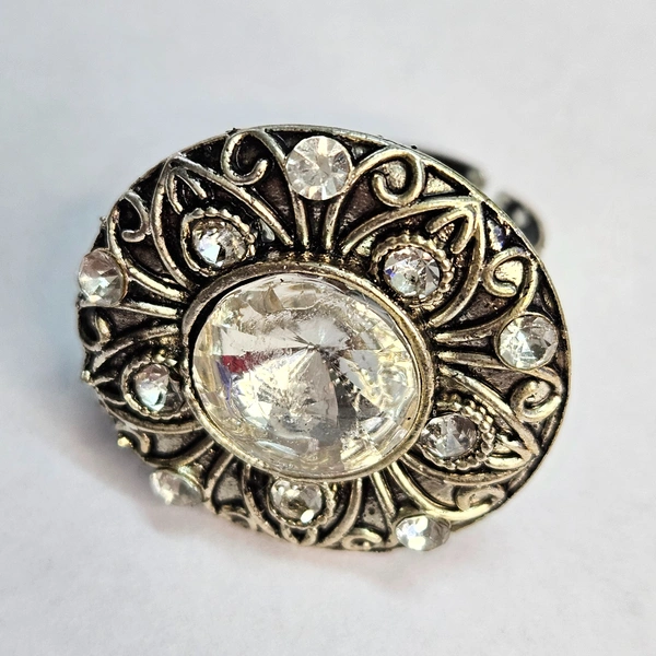 Adjustable Brass Crystal Silver Stone Ring