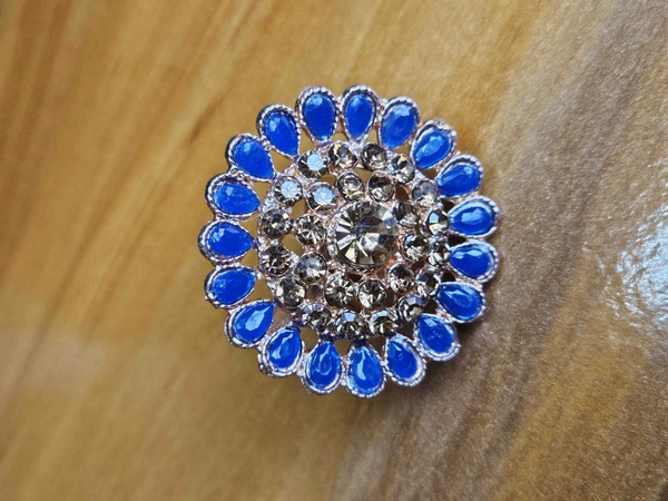 Adjustable Pearl Ring With Stone Detailing | Available in Multiple Colours - Blue