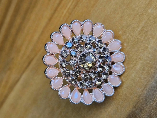 Adjustable Pearl Ring With Stone Detailing | Available in Multiple Colours - Pink