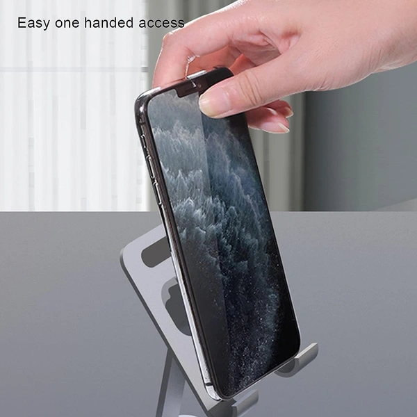 Aluminum Cell Phone Stand, Phone Holder for Desk, Thick Case Friendly Foldable Portable Stand Compatible with All Mobile