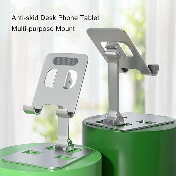 Aluminum Cell Phone Stand, Phone Holder for Desk, Thick Case Friendly Foldable Portable Stand Compatible with All Mobile