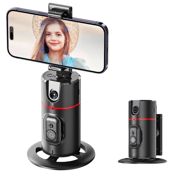 Auto Face Tracking Tripod, 360° Rotation Mobile Holder for Smart Video & Photo Shooting with Remote, No App Needed, Gimbal Stabilizer with Gesture Control for Vlog, Streaming & Video Recording - Black