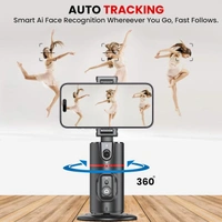 Auto Face Tracking Tripod, 360° Rotation Mobile Holder for Smart Video & Photo Shooting with Remote, No App Needed, Gimbal Stabilizer with Gesture Control for Vlog, Streaming & Video Recording - Black