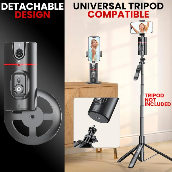 Auto Face Tracking Tripod, 360° Rotation Mobile Holder for Smart Video & Photo Shooting with Remote, No App Needed, Gimbal Stabilizer with Gesture Control for Vlog, Streaming & Video Recording - Black