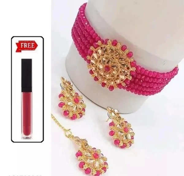 Avni New Ashwariya Rani Pink Jewellery Set With Free Lipstick