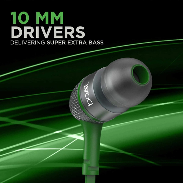 boAt Bass Heads 225 in-Ear Wired Headphones with Mic (Forest Green)