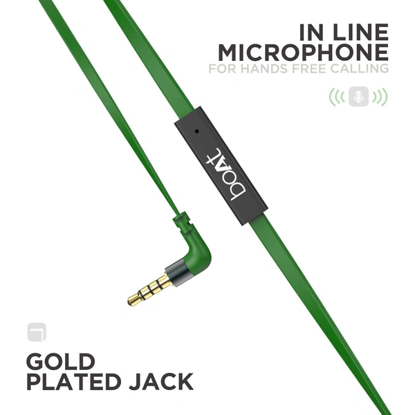 boAt Bass Heads 225 in-Ear Wired Headphones with Mic (Forest Green)