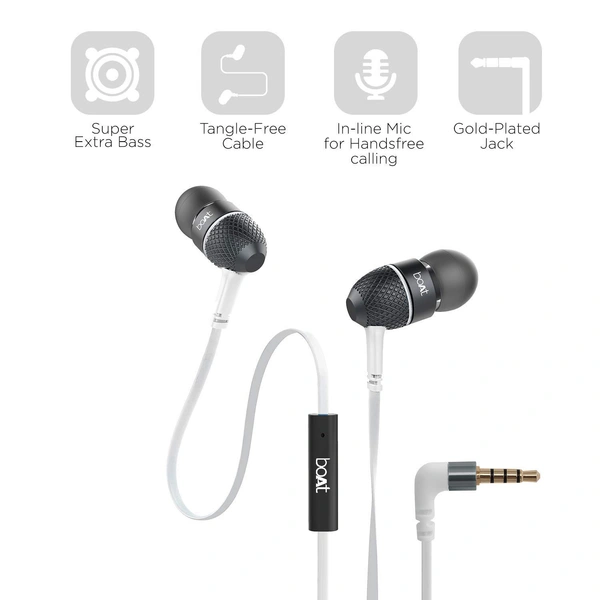 boAt Bassheads 220 Wired in Ear Earphones with Inline Mic(Frosty White) - White