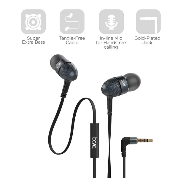 boAt Bassheads 220 Wired in Ear Earphones(Black Indi) - Black