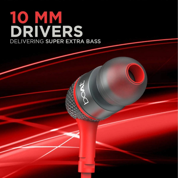 boAt Bassheads 225 Wired in Ear Earphone with Mic (Red) - Red