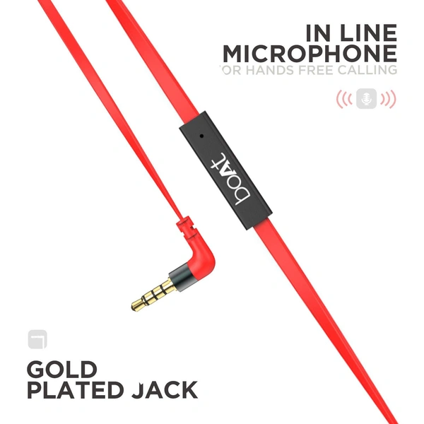 boAt Bassheads 225 Wired in Ear Earphone with Mic (Red) - Red