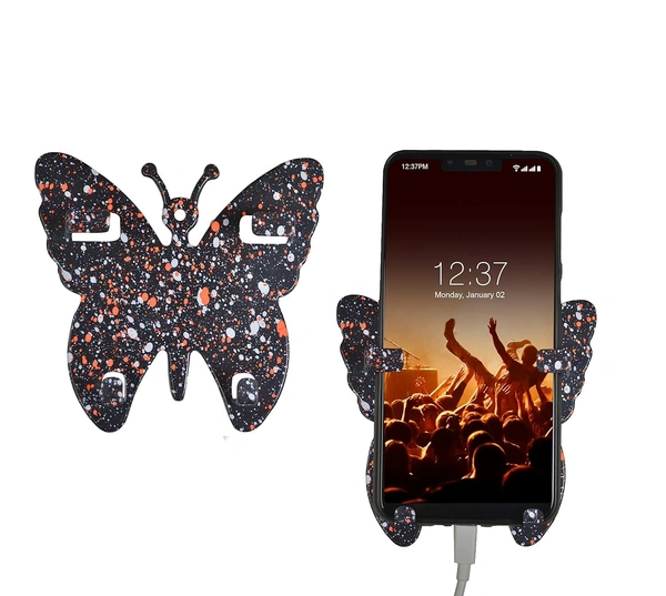 Butterfly Wall Mount Mobile Holder Wall Mount Phone Stand Compatible with All Smart Phones Wall Mount Mobile Phone Charging Stand - Black