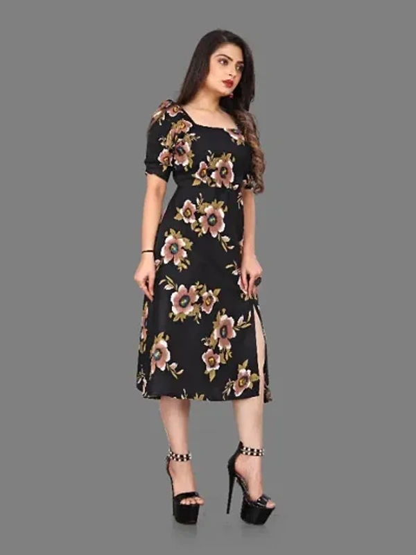 Classic Crepe Printed Dresses for Women - M