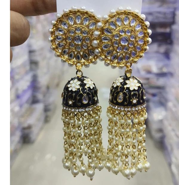 Crunchy Fashion Bollywood Jewellery Traditional Ethnic Bridal Bride Wedding Indian Pearl Hangings Meenakari Hoop/Bali Earrings Jewelry For Women