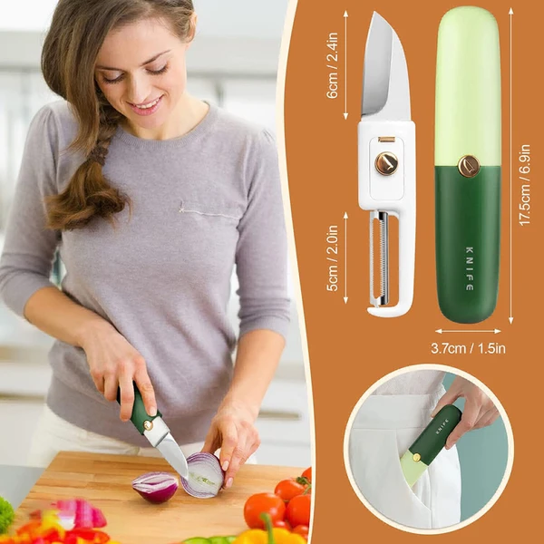 Dual Function Peeling Knife Set, 2 Pieces Knife Set, Portable Fruit Vegetable Peelers 2 in 1 Easy Peeling and Slicing Tools for Kitchen Office Outdoor Christmas Gift